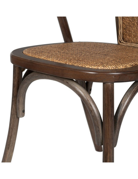 Chaise bistrot vintage Bois d'orme Chocolat Rotin Marron Tressé Kirela - 10