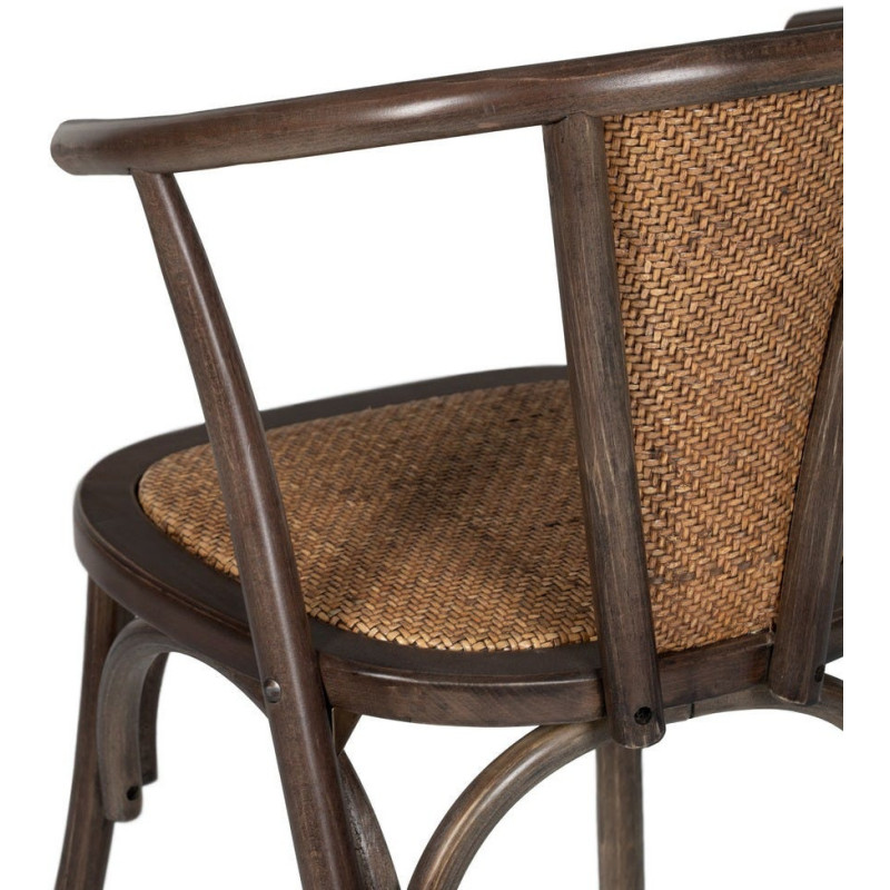 Chaise bistrot vintage Bois d'orme Chocolat Rotin Marron Tressé Kirela - 11