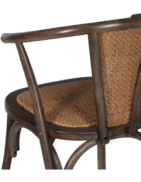 Chaise bistrot vintage Bois d'orme Chocolat Rotin Marron Tressé Kirela - 11