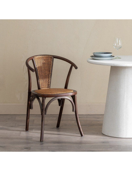 Chaise bistrot vintage Bois d'orme Chocolat Rotin Marron Tressé Kirela - 2