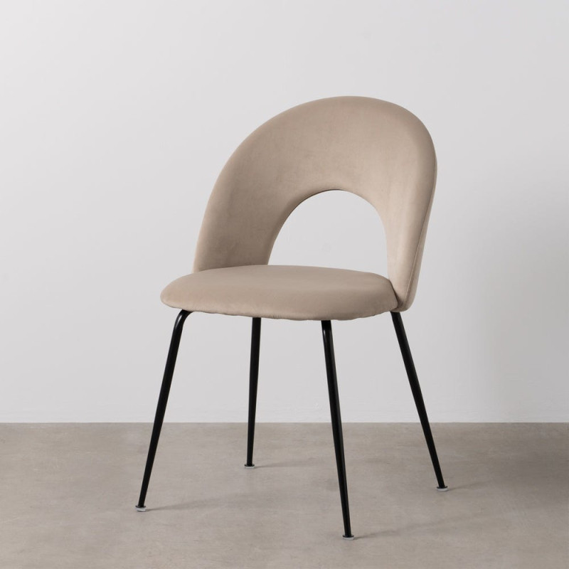 Chaise moderne arrondie Velours Beige Métal Noir Dorvia (Lot de 4) - 12