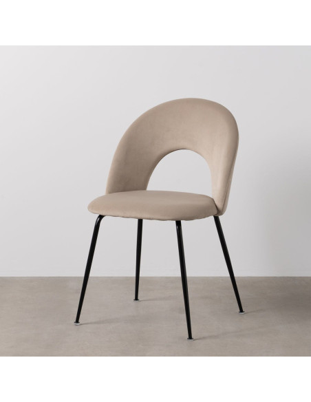 Chaise moderne arrondie Velours Beige Métal Noir Dorvia (Lot de 4) - 12