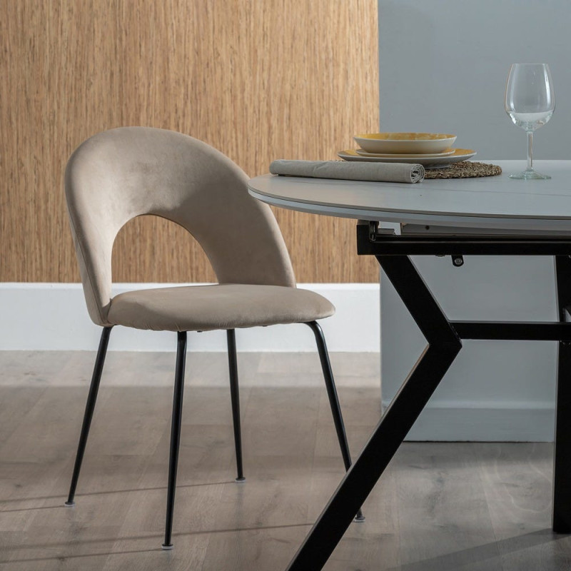 Chaise moderne arrondie Velours Beige Métal Noir Dorvia (Lot de 4) - 2