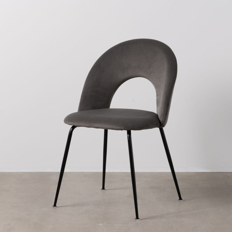 Chaise moderne arrondie Velours Taupe Métal Noir Dorvia (Lot de 4) - 12