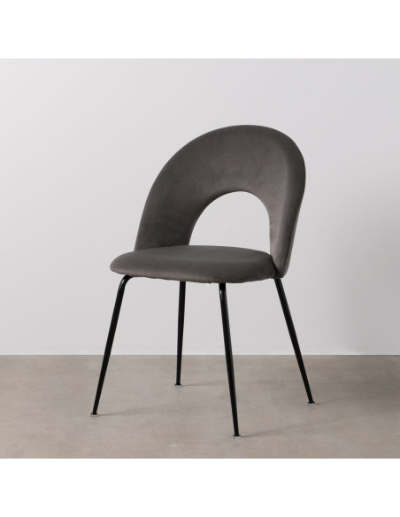 Chaise moderne arrondie Velours Taupe Métal Noir Dorvia (Lot de 4) - 12