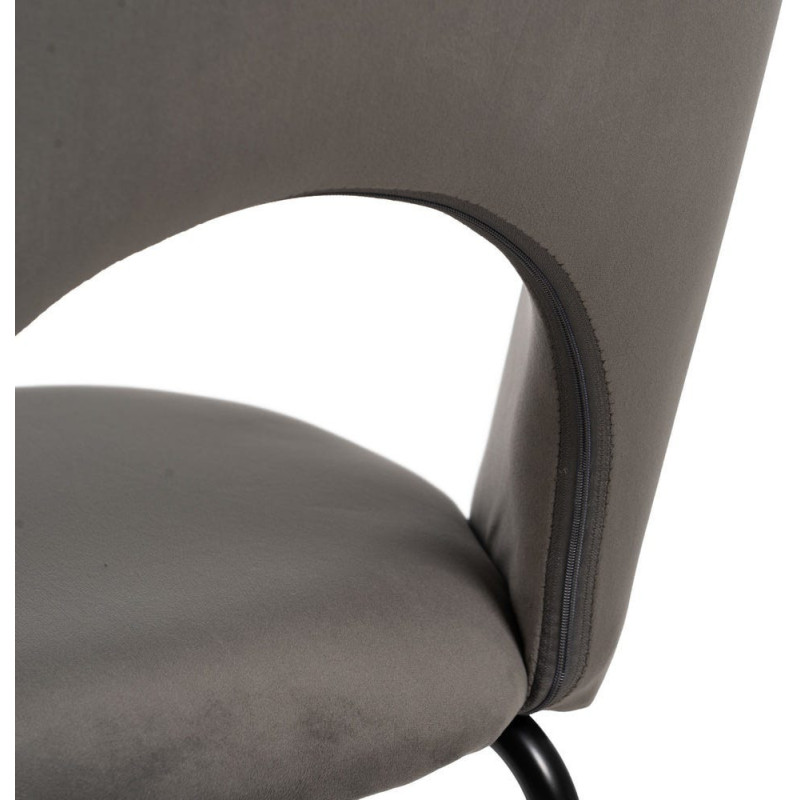 Chaise moderne arrondie Velours Taupe Métal Noir Dorvia (Lot de 4) - 11