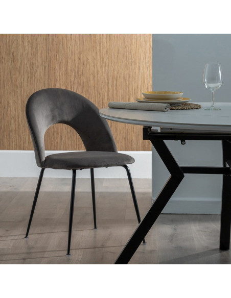 Chaise moderne arrondie Velours Taupe Métal Noir Dorvia (Lot de 4) - 2