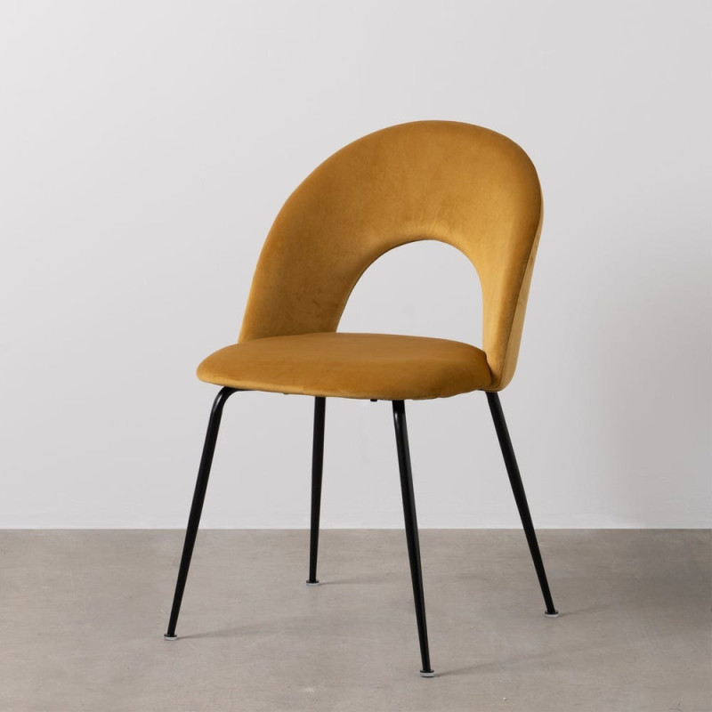 Chaise moderne arrondie Velours Ocre Métal Noir Dorvia (Lot de 4) - 12