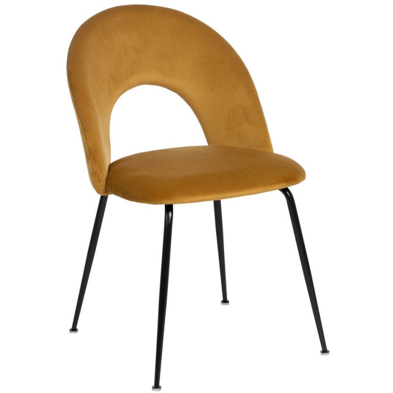 Chaise moderne arrondie Velours Ocre Métal Noir Dorvia (Lot de 4) - 1