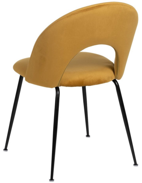 Chaise moderne arrondie Velours Ocre Métal Noir Dorvia (Lot de 4) - 4