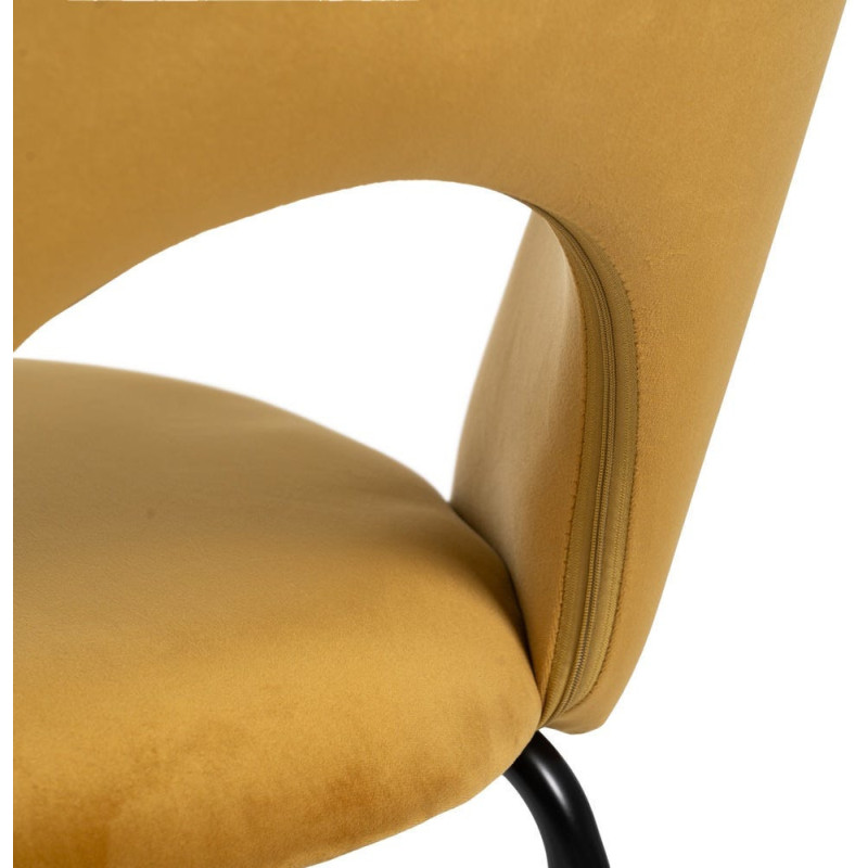 Chaise moderne arrondie Velours Ocre Métal Noir Dorvia (Lot de 4) - 11