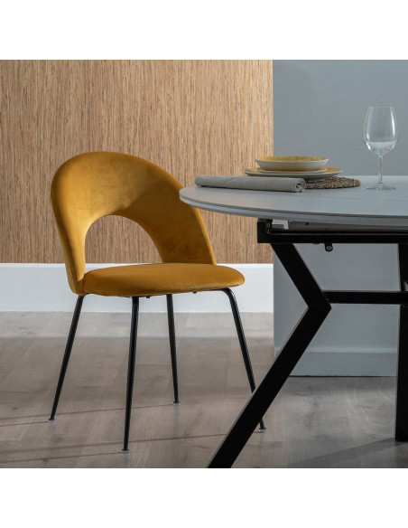 Chaise moderne arrondie Velours Ocre Métal Noir Dorvia (Lot de 4) - 2