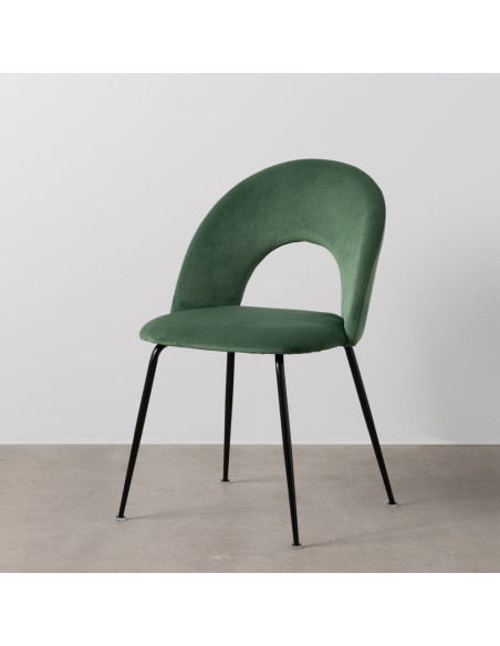 Chaise moderne arrondie Velours Vert Métal Noir Dorvia (Lot de 4) - 12