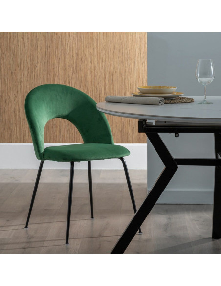 Chaise moderne arrondie Velours Vert Métal Noir Dorvia (Lot de 4) - 2