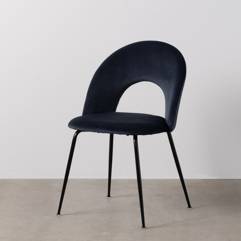 Chaise moderne arrondie Velours Bleu Métal Noir Dorvia (Lot de 4) - 12
