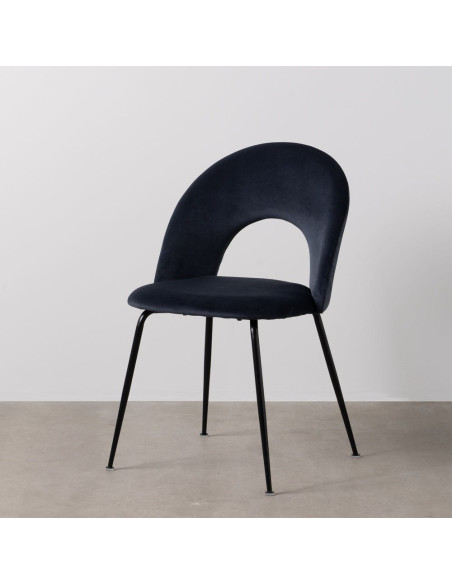 Chaise moderne arrondie Velours Bleu Métal Noir Dorvia (Lot de 4) - 12