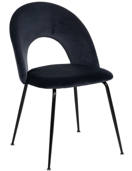 Chaise moderne arrondie Velours Bleu Métal Noir Dorvia (Lot de 4) - 1