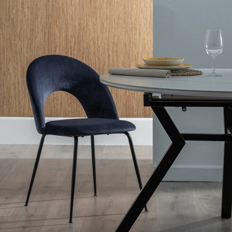 Chaise moderne arrondie Velours Bleu Métal Noir Dorvia (Lot de 4) - 2