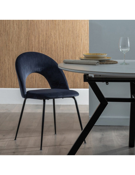 Chaise moderne arrondie Velours Bleu Métal Noir Dorvia (Lot de 4) - 2