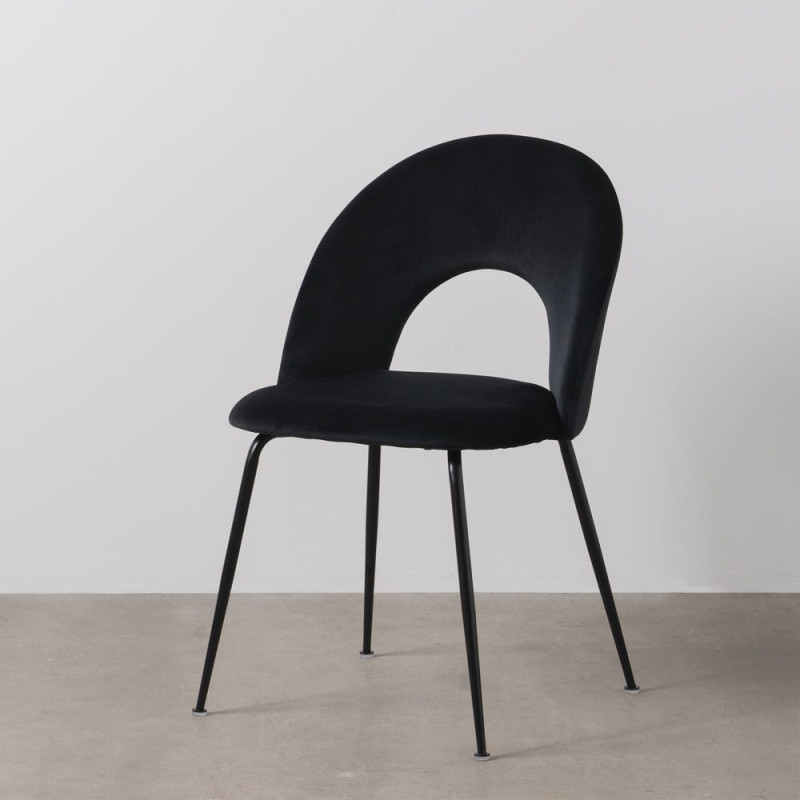 Chaise moderne arrondie Velours Noir Métal Noir Dorvia (Lot de 4) - 12