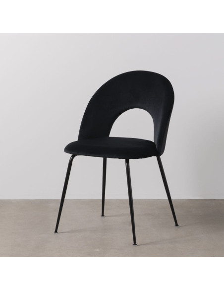 Chaise moderne arrondie Velours Noir Métal Noir Dorvia (Lot de 4) - 12