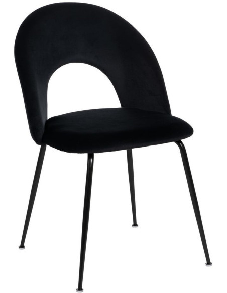 Chaise moderne arrondie Velours Noir Métal Noir Dorvia (Lot de 4) - 1