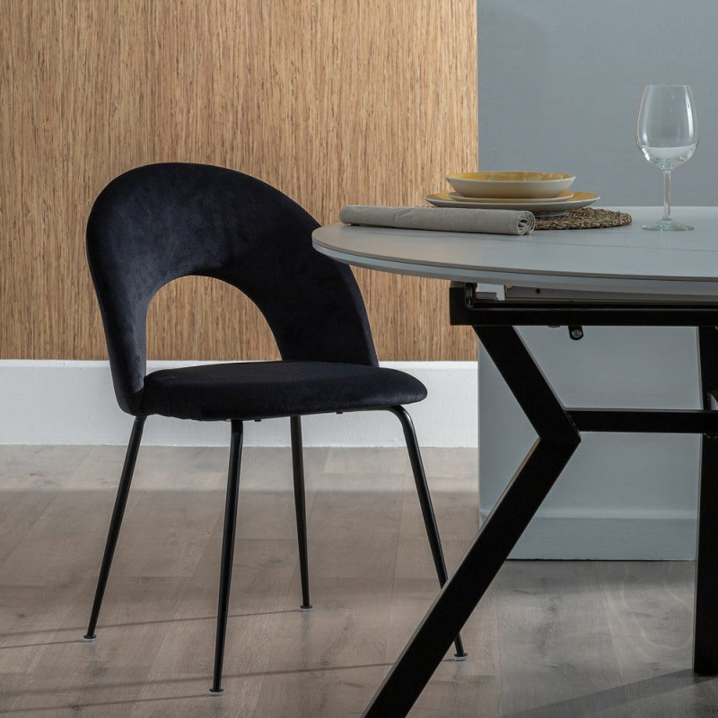 Chaise moderne arrondie Velours Noir Métal Noir Dorvia (Lot de 4) - 2