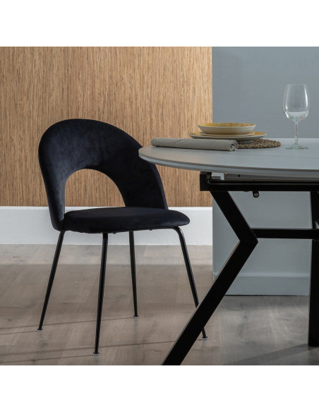 Chaise moderne arrondie Velours Noir Métal Noir Dorvia (Lot de 4) - 2