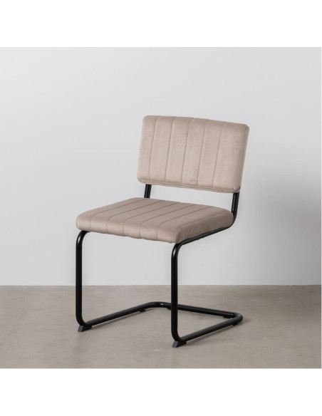 Chaise industrielle chic Luge Tissu Beige Matelassé Métal Noir Nivira - 12