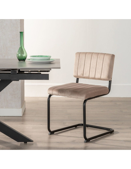 Chaise industrielle chic Luge Tissu Beige Matelassé Métal Noir Nivira - 2