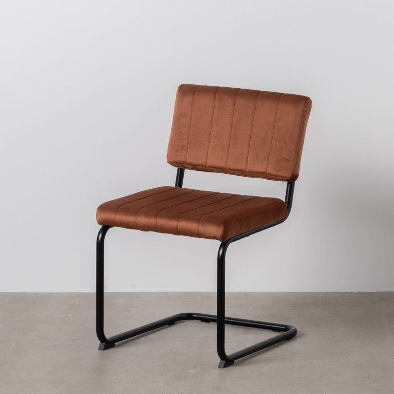 Chaise industrielle chic Luge Tissu Terracotta Matelassé Métal Noir Nivira - 12