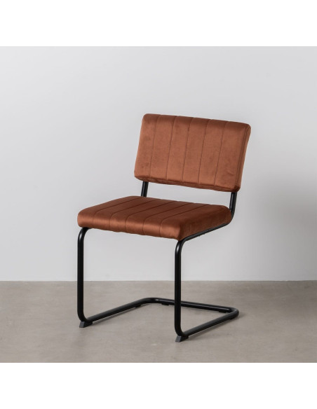 Chaise industrielle chic Luge Tissu Terracotta Matelassé Métal Noir Nivira - 12