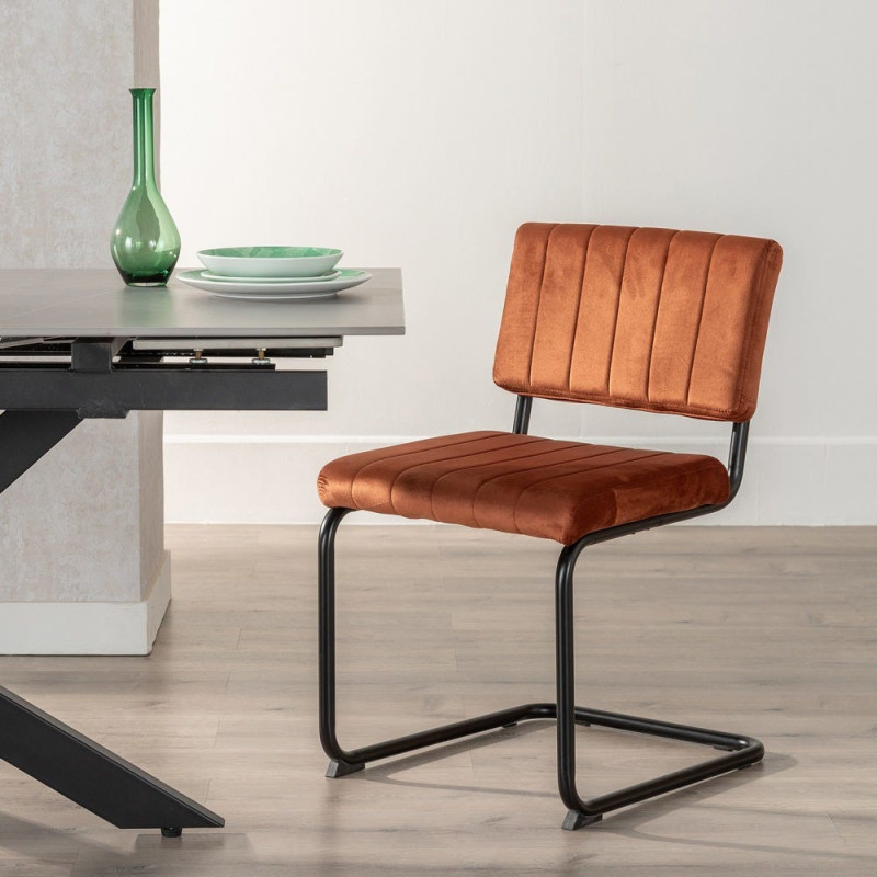 Chaise industrielle chic Luge Tissu Terracotta Matelassé Métal Noir Nivira - 2