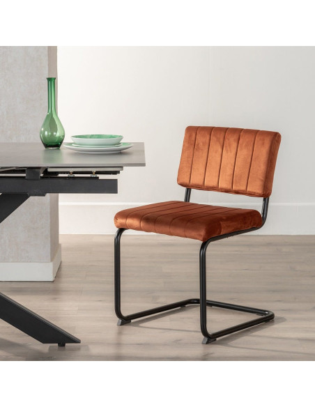 Chaise industrielle chic Luge Tissu Terracotta Matelassé Métal Noir Nivira - 2