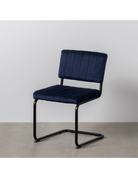 Chaise industrielle chic Luge Tissu Bleu Matelassé Métal Noir Nivira - 12