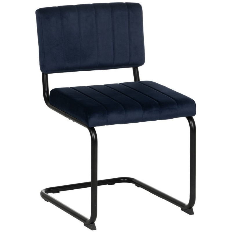 Chaise industrielle chic Luge Tissu Bleu Matelassé Métal Noir Nivira - 1