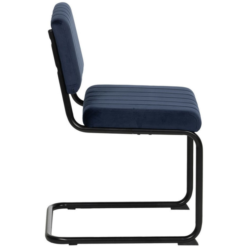 Chaise industrielle chic Luge Tissu Bleu Matelassé Métal Noir Nivira - 3