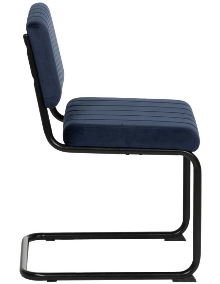 Chaise industrielle chic Luge Tissu Bleu Matelassé Métal Noir Nivira - 3