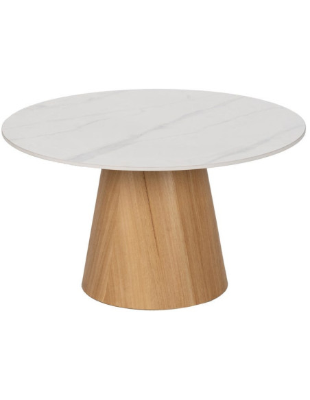 Table basse moderne chic Ronde 80 cm en Céramique Blanc Effet marbre Métal Naturel Effet bois Lurly - 1