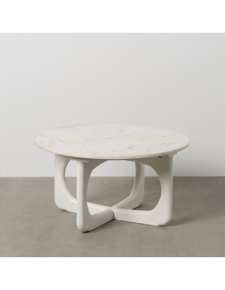 Table basse moderne chic Ronde 75 cm en Bois de manguier Marbre Blanc Tolia - 10