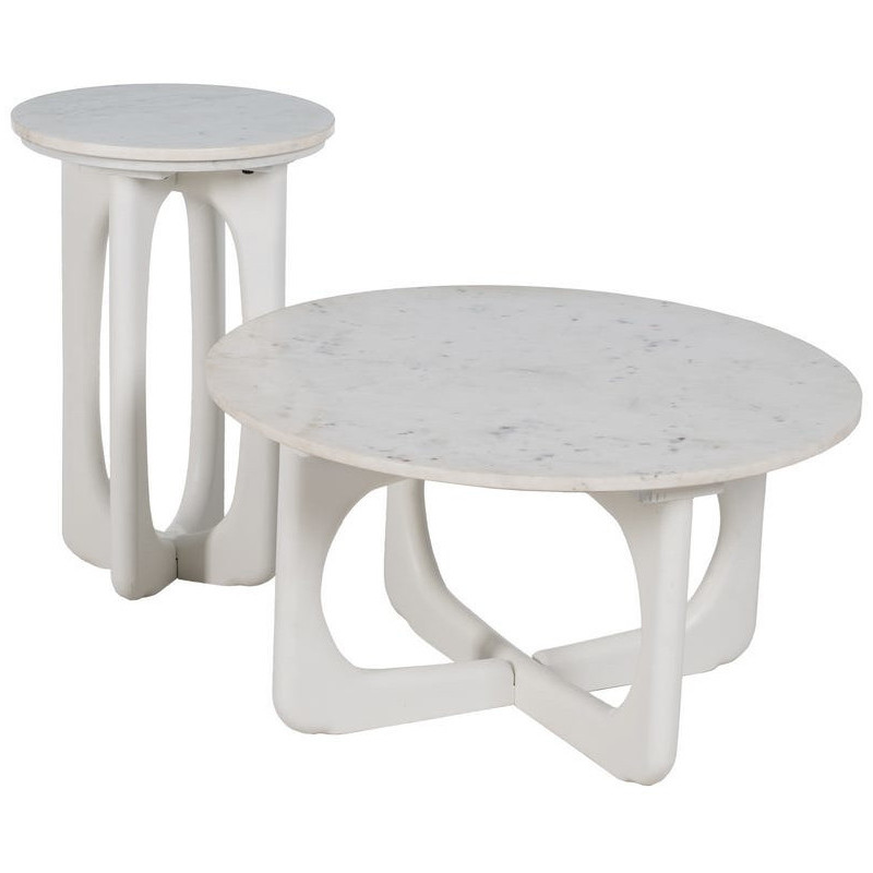 Table basse moderne chic Ronde 75 cm en Bois de manguier Marbre Blanc Tolia - 9