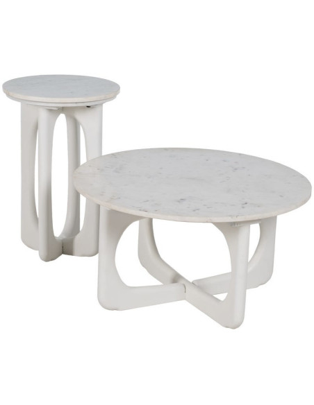 Table basse moderne chic Ronde 75 cm en Bois de manguier Marbre Blanc Tolia - 9