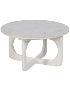 Table basse moderne chic Ronde 75 cm en Bois de manguier Marbre Blanc Tolia - 1