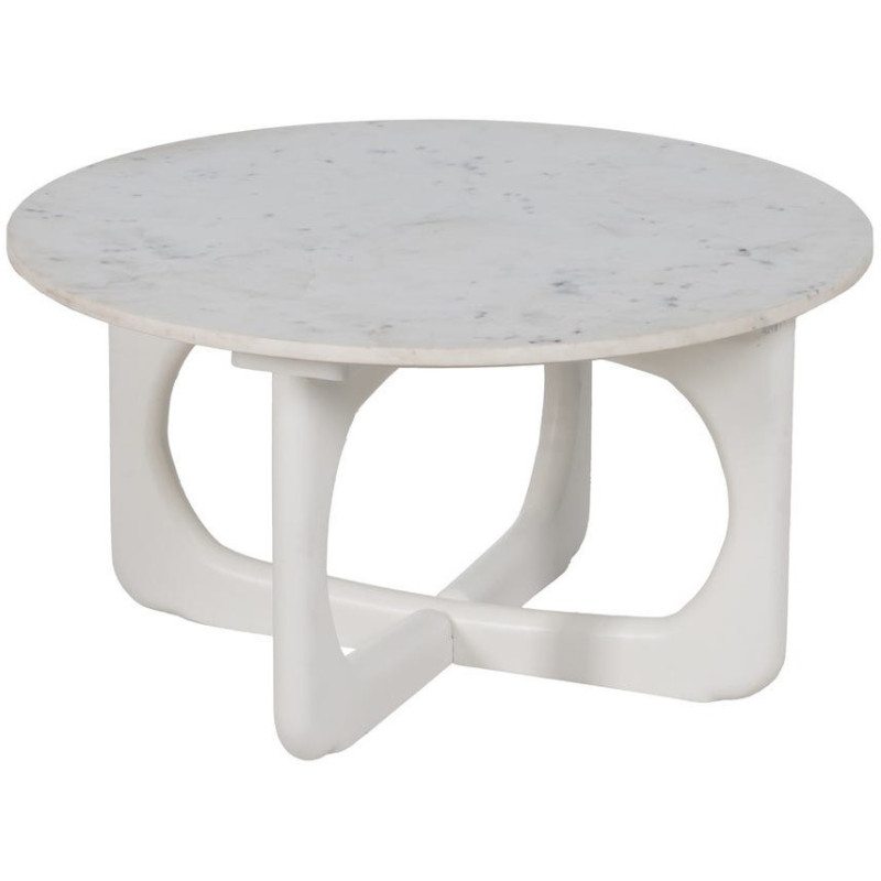 Table basse moderne chic Ronde 75 cm en Bois de manguier Marbre Blanc Tolia - 1