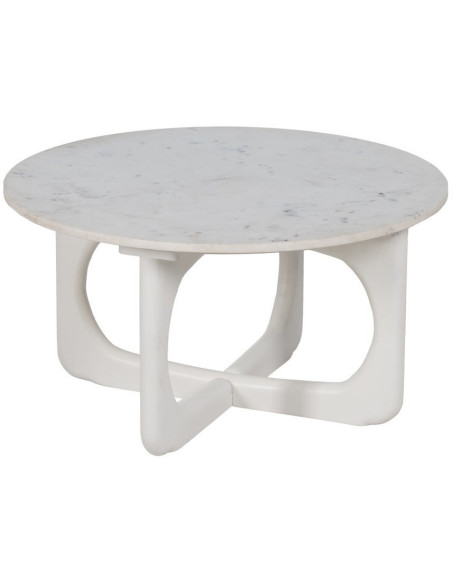 Table basse moderne chic Ronde 75 cm en Bois de manguier Marbre Blanc Tolia - 1
