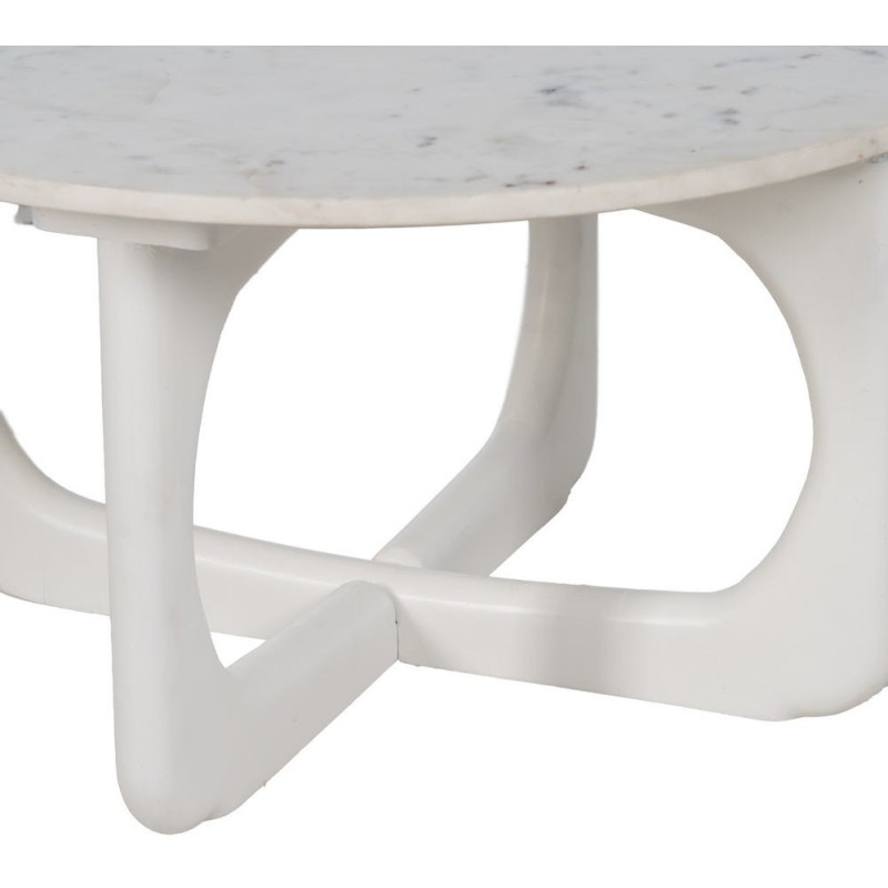 Table basse moderne chic Ronde 75 cm en Bois de manguier Marbre Blanc Tolia - 6