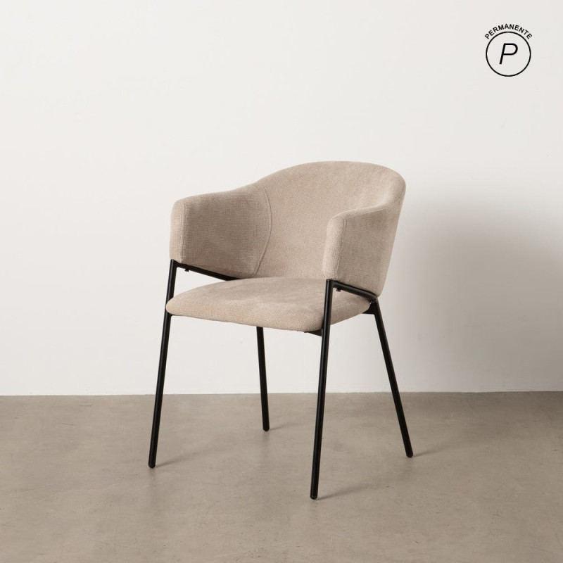 Fauteuil de table contemporain chic Tissu Beige Métal Noir Almero (Lot de 2) - 1