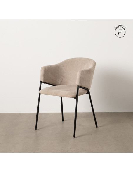 Fauteuil de table contemporain chic Tissu Beige Métal Noir Almero (Lot de 2) - 1