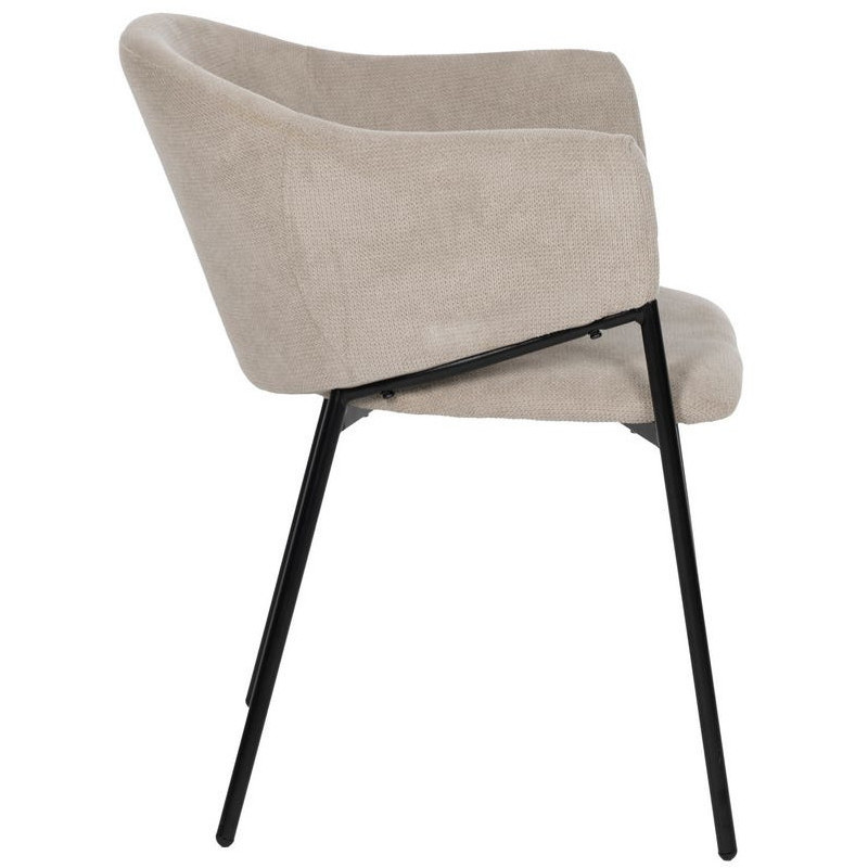 Fauteuil de table contemporain chic Tissu Beige Métal Noir Almero (Lot de 2) - 3