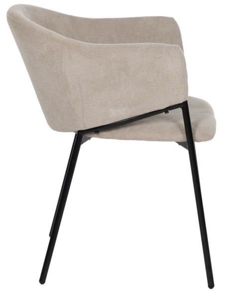 Fauteuil de table contemporain chic Tissu Beige Métal Noir Almero (Lot de 2) - 3